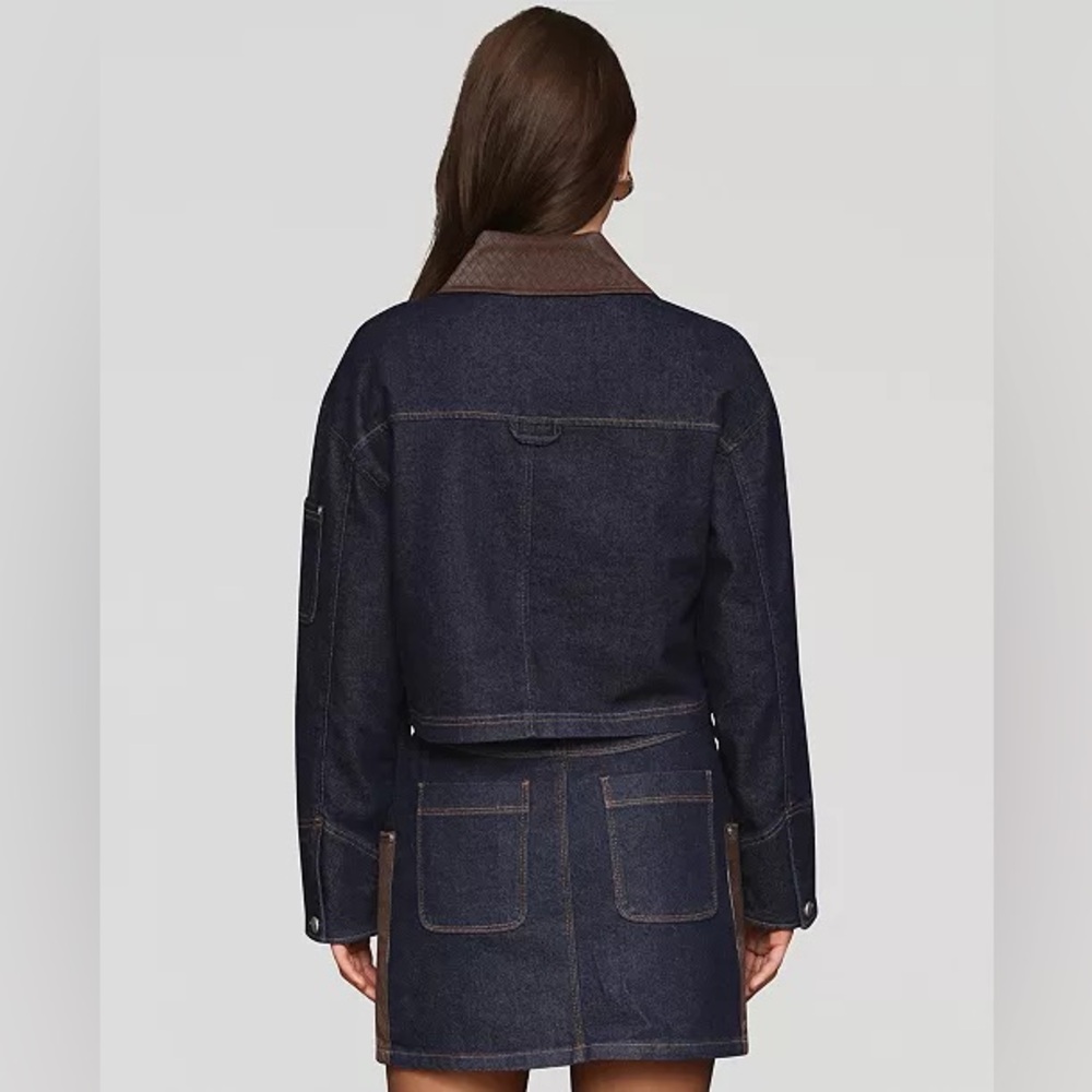 Avec Les Filles Faux-Collar Crop Trucker Jacket - Picture 2 of 8